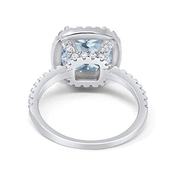 Halo Cushion Round Engagement Ring Simulated Aquamarine CZ  925 Sterling Silver